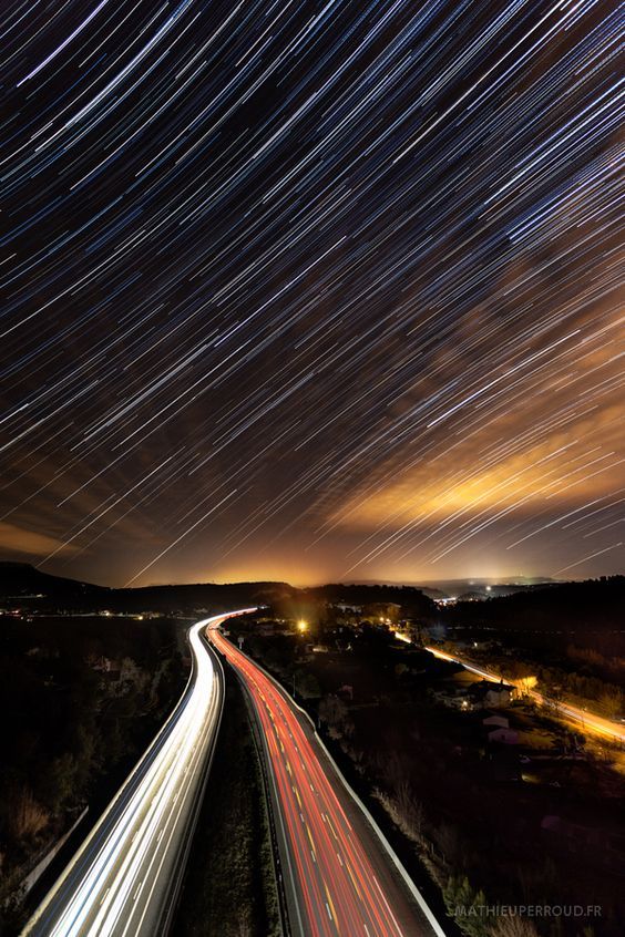 Starry night sky long exposure
